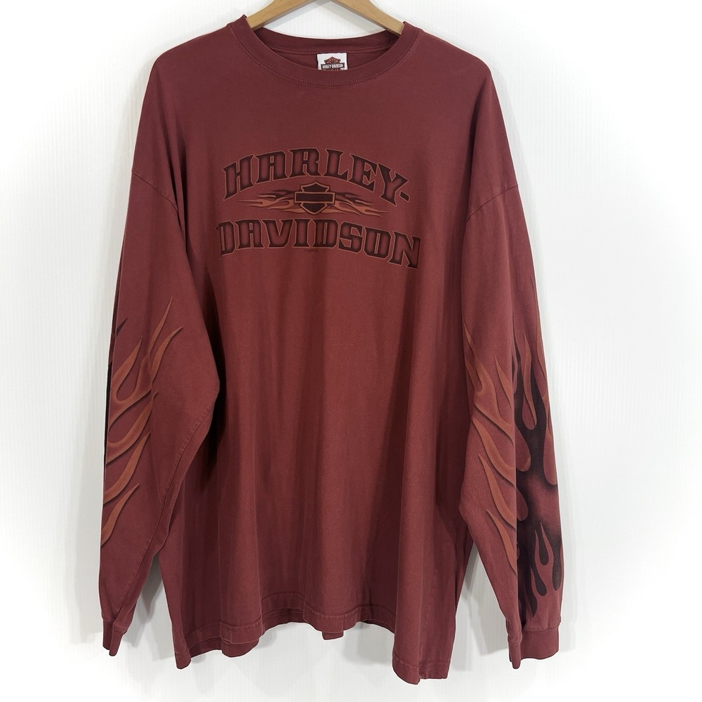 Harley Davidson Long Sleeve T Shirt 3X Vintage Y2K 2009 Red Fire Flame Reno READ